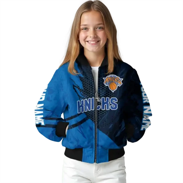 custom new york knicks hexagon mesh blue black bomber jacket top rated