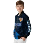 custom new york knicks hexagon mesh blue black bomber jacket best selling