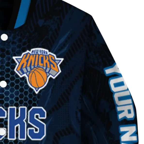 custom new york knicks hexagon mesh blue black varsity jacket premium grade.webp