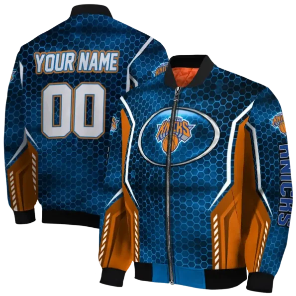 custom new york knicks power plate blue bomber jacket fashion forward