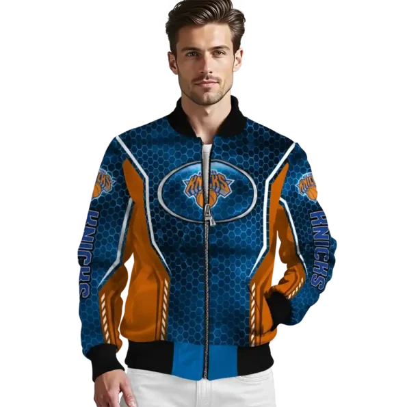 custom new york knicks power plate blue bomber jacket high quality