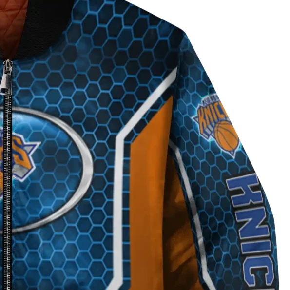 custom new york knicks power plate blue bomber jacket premium grade
