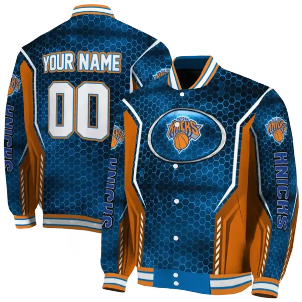 custom new york knicks power plate blue varsity jacket fashion forward.webp