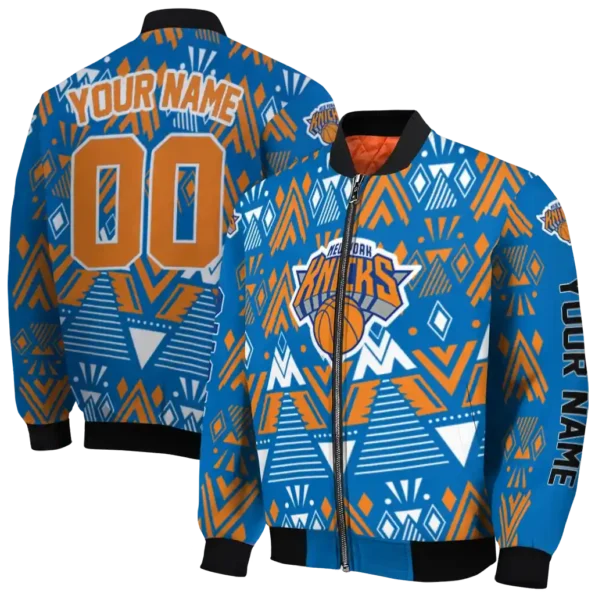 custom new york knicks pyramid shapes blue bomber jacket fashion forward