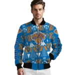 custom new york knicks pyramid shapes blue bomber jacket best selling