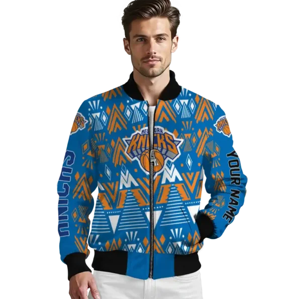custom new york knicks pyramid shapes blue bomber jacket high quality