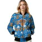 custom new york knicks pyramid shapes blue bomber jacket best selling