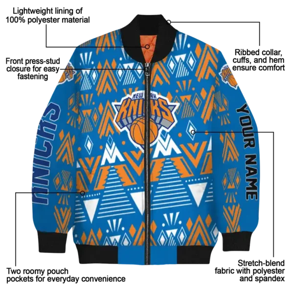 custom new york knicks pyramid shapes blue bomber jacket new arrival