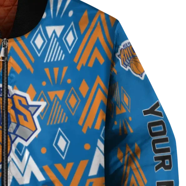 custom new york knicks pyramid shapes blue bomber jacket premium grade