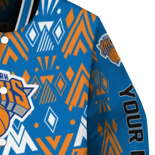custom new york knicks pyramid shapes blue varsity jacket premium grade.webp