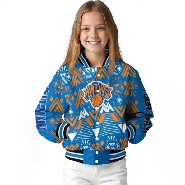 custom new york knicks pyramid shapes blue varsity jacket top rated.webp