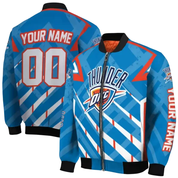 custom oklahoma city thunder chevron angles blue bomber jacket fashion forward