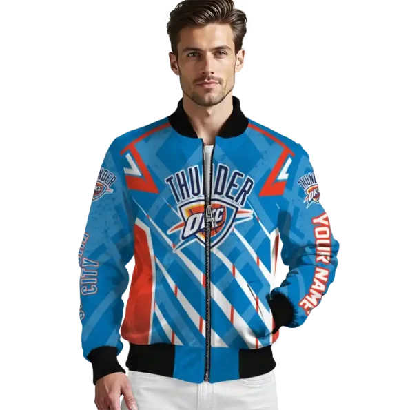 custom oklahoma city thunder chevron angles blue bomber jacket high quality