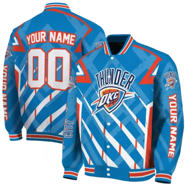 custom oklahoma city thunder chevron angles blue varsity jacket fashion forward.webp
