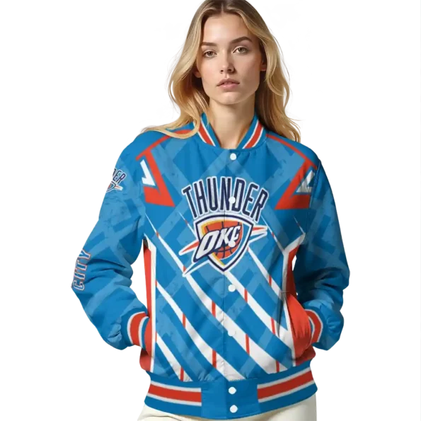 custom oklahoma city thunder chevron angles blue varsity jacket latest model.webp