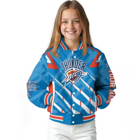custom oklahoma city thunder chevron angles blue varsity jacket top rated.webp