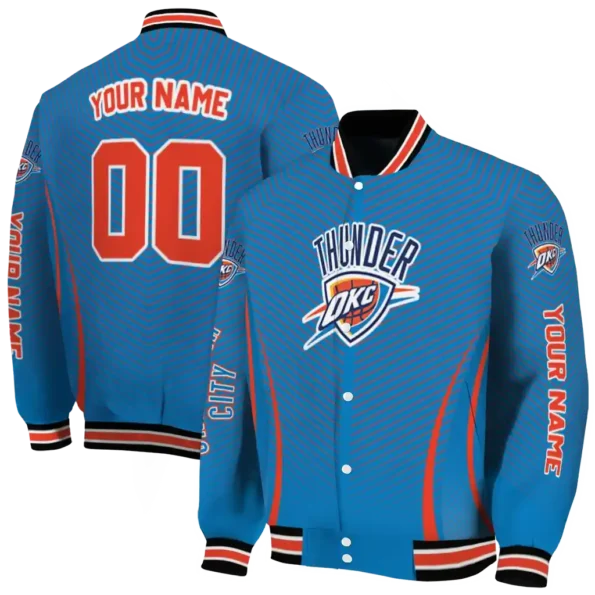 custom oklahoma city thunder chevron arrow blue varsity jacket fashion forward.webp