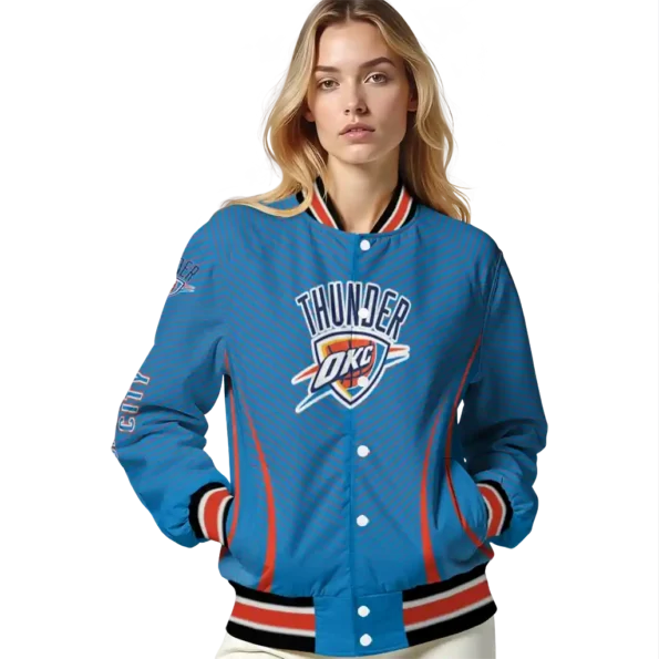 custom oklahoma city thunder chevron arrow blue varsity jacket latest model.webp