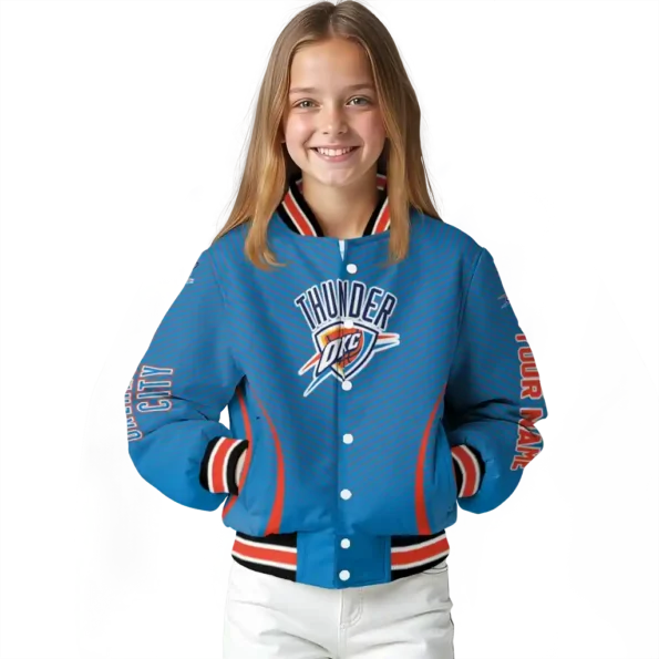 custom oklahoma city thunder chevron arrow blue varsity jacket top rated.webp