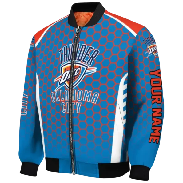 custom oklahoma city thunder hexagon grid blue bomber jacket best selling