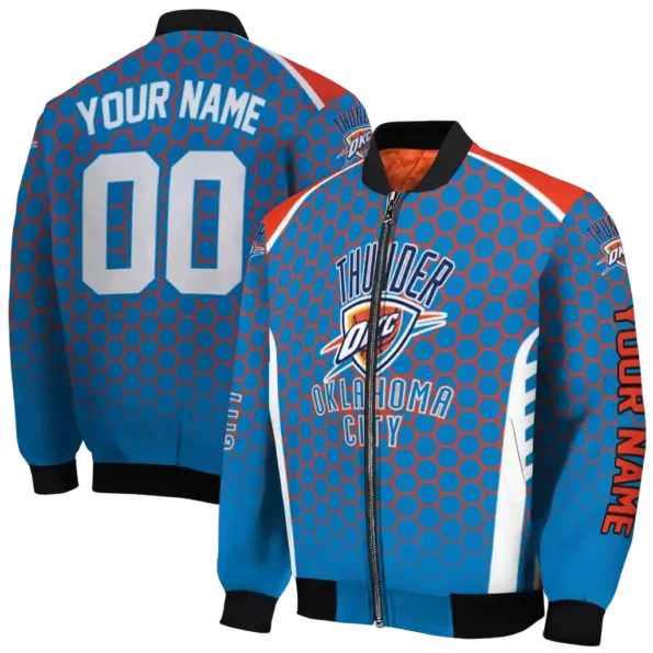 custom oklahoma city thunder hexagon grid blue bomber jacket fashion forward