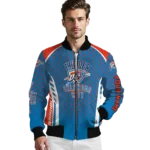 custom oklahoma city thunder hexagon grid blue bomber jacket best selling