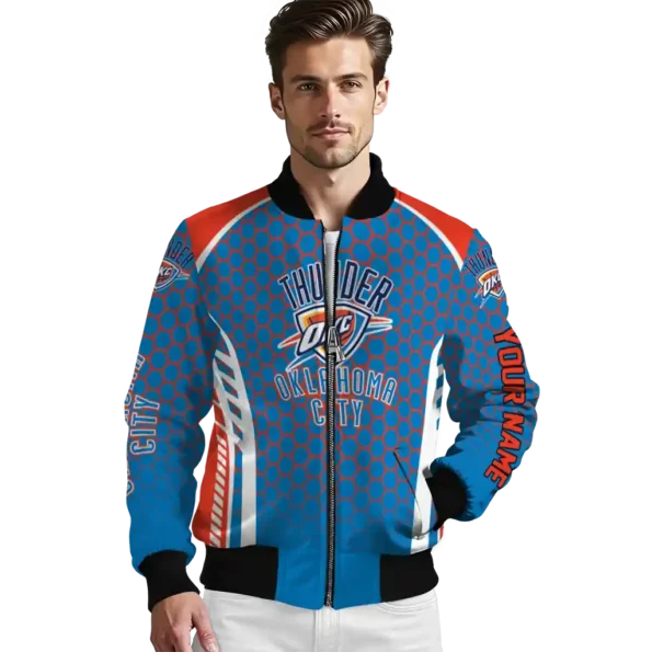 custom oklahoma city thunder hexagon grid blue bomber jacket high quality