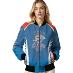 custom oklahoma city thunder hexagon grid blue bomber jacket best selling