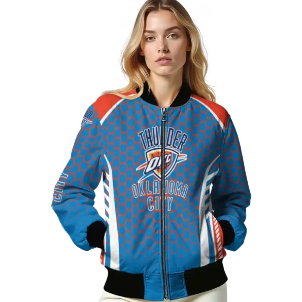 custom oklahoma city thunder hexagon grid blue bomber jacket latest model