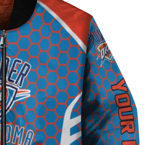 custom oklahoma city thunder hexagon grid blue bomber jacket premium grade