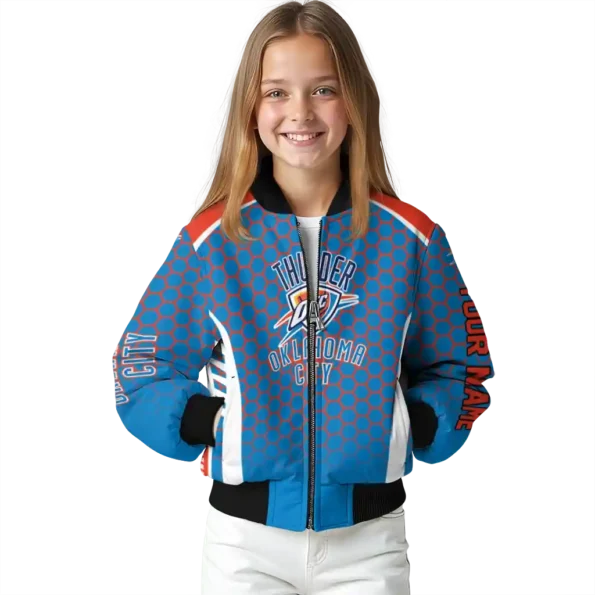 custom oklahoma city thunder hexagon grid blue bomber jacket top rated