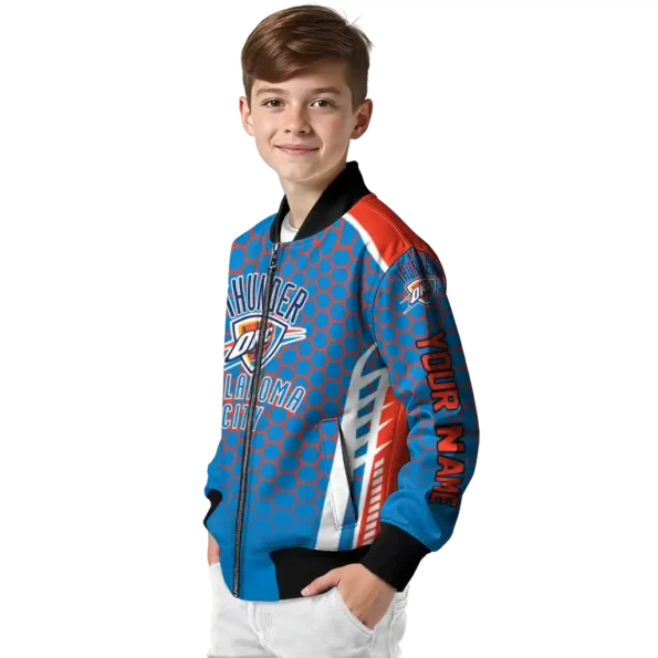 custom oklahoma city thunder hexagon grid blue bomber jacket trendy