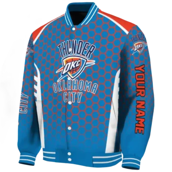 custom oklahoma city thunder hexagon grid blue varsity jacket best selling.webp