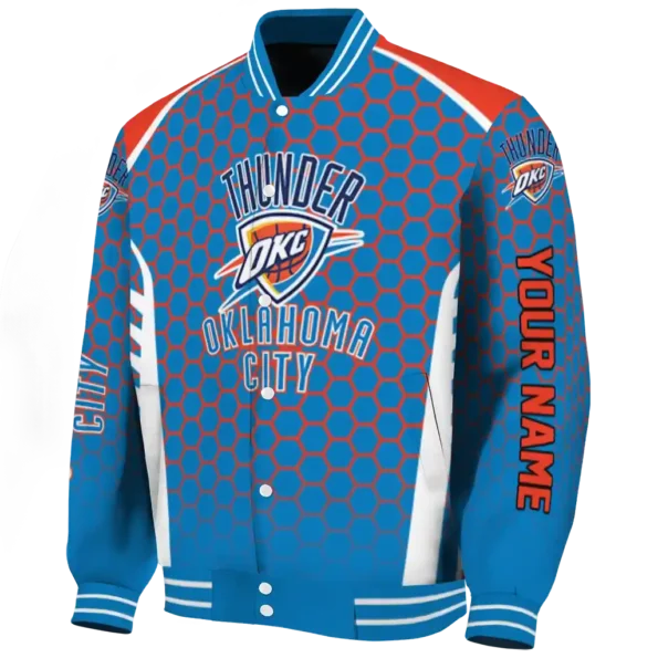 custom oklahoma city thunder hexagon grid blue varsity jacket best selling.webp