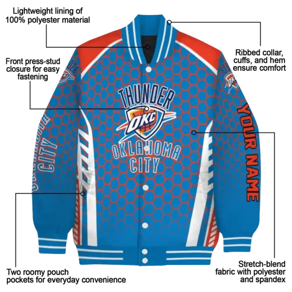 custom oklahoma city thunder hexagon grid blue varsity jacket new arrival.webp