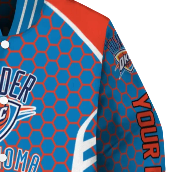 custom oklahoma city thunder hexagon grid blue varsity jacket premium grade.webp