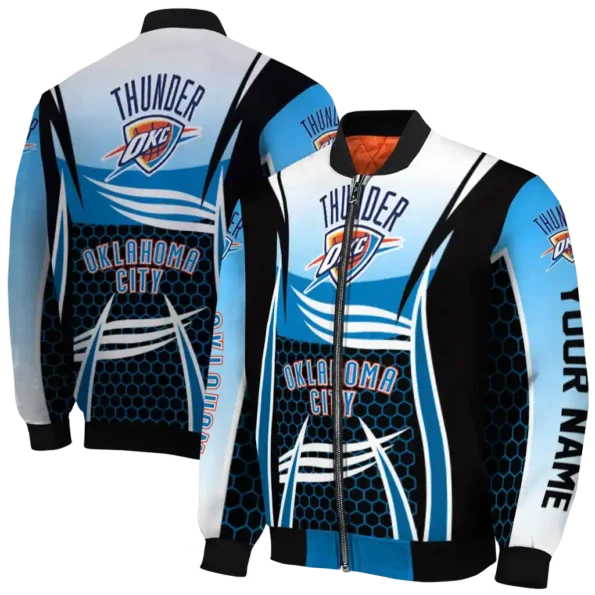 custom oklahoma city thunder mesh effect blue black bomber jacket fashion forward