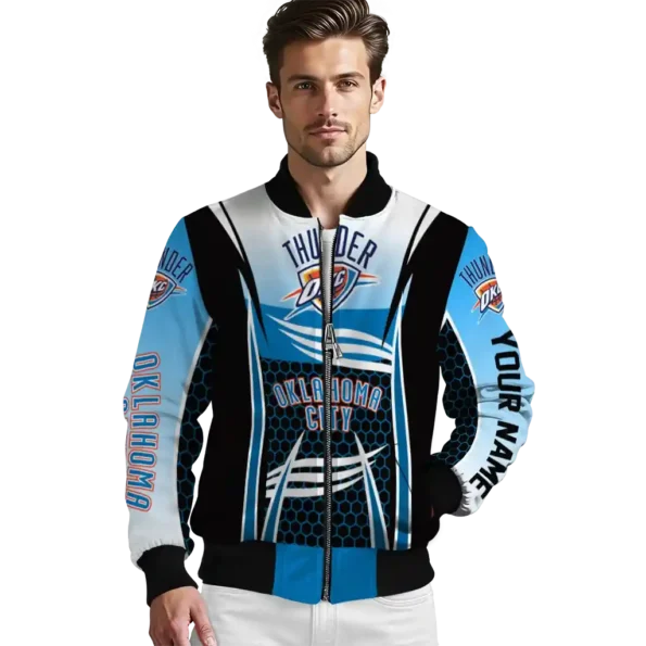 custom oklahoma city thunder mesh effect blue black bomber jacket high quality