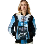 custom oklahoma city thunder mesh effect blue black bomber jacket best selling