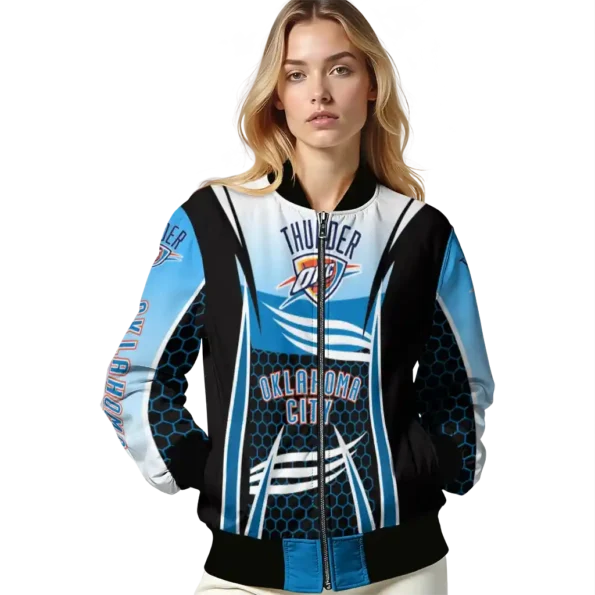 custom oklahoma city thunder mesh effect blue black bomber jacket latest model