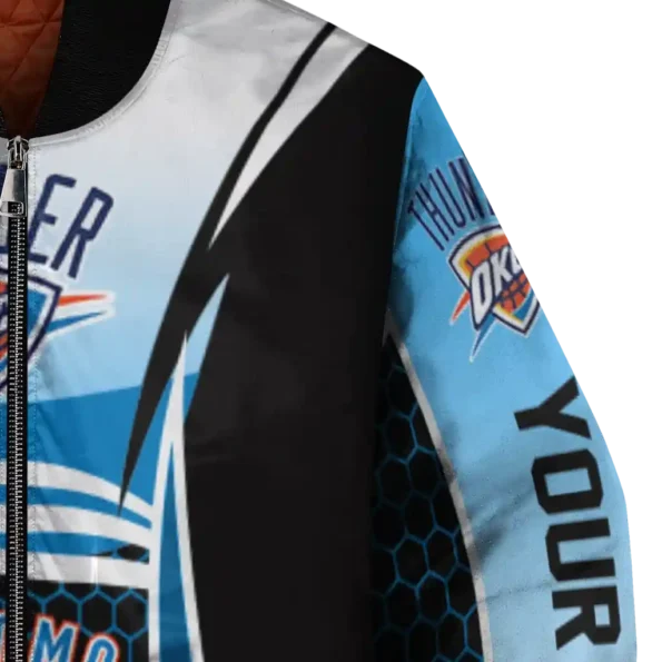 custom oklahoma city thunder mesh effect blue black bomber jacket premium grade