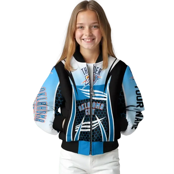 custom oklahoma city thunder mesh effect blue black bomber jacket top rated