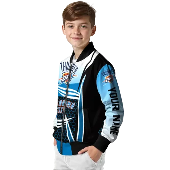 custom oklahoma city thunder mesh effect blue black bomber jacket trendy