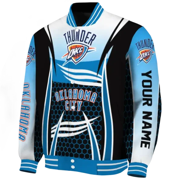 custom oklahoma city thunder mesh effect blue black varsity jacket best selling.webp