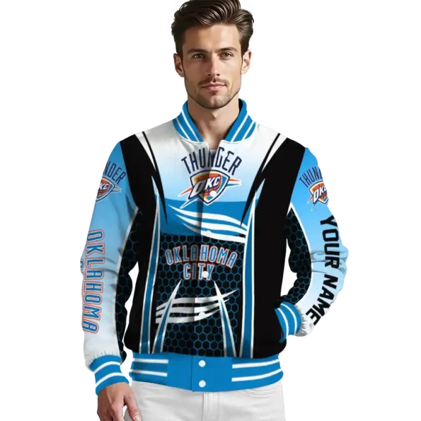 custom oklahoma city thunder mesh effect blue black varsity jacket high quality.webp