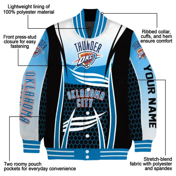 custom oklahoma city thunder mesh effect blue black varsity jacket new arrival.webp