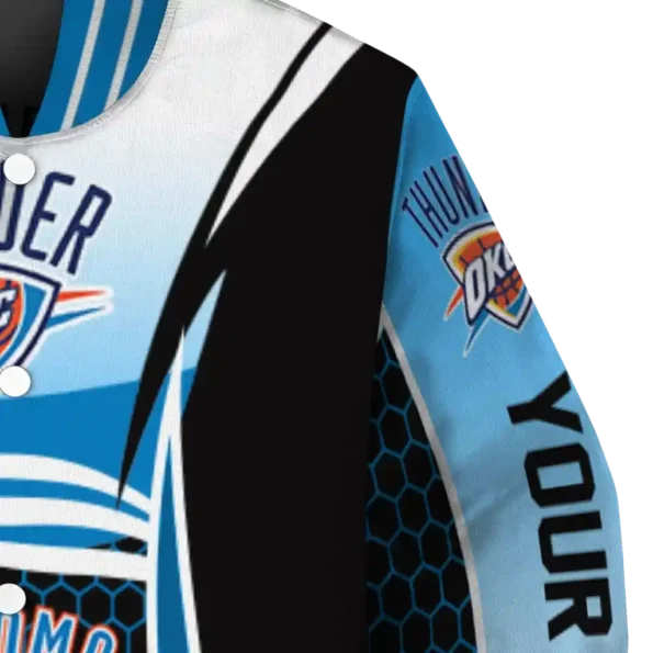 custom oklahoma city thunder mesh effect blue black varsity jacket premium grade.webp