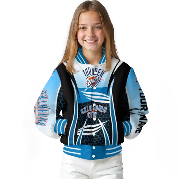custom oklahoma city thunder mesh effect blue black varsity jacket top rated.webp