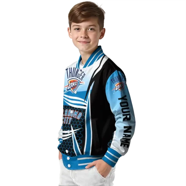 custom oklahoma city thunder mesh effect blue black varsity jacket trendy.webp