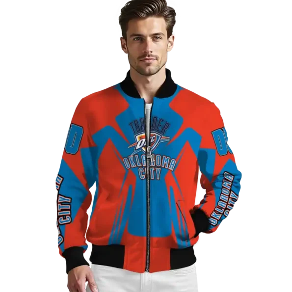custom oklahoma city thunder spider mark blue bomber jacket high quality